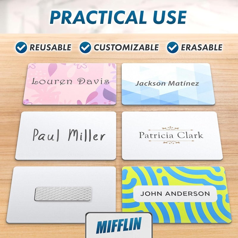 MIFFLIN -USA - Premium Acrylic Magnetic Name Tags - 10 Pack, 3x2, White - Customizable & Reusable Name Badges with Ultra-Strong Neodymium Magnetic Backing for School, Office & Events - Image 4